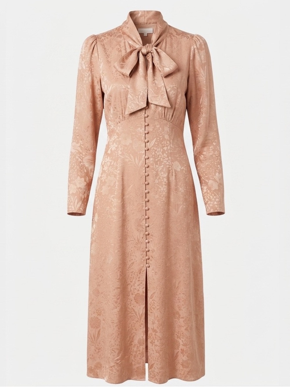 Aritzia Le Fou Wilfred Mambo Dress - Long Sleeve Tie-Collar Midi - Tan - Size 8